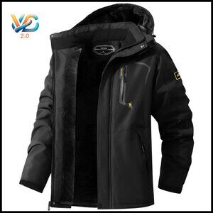 Men's Waterproof Ski Jacket with Fleece Lining, Detachable Hood, Adjustable